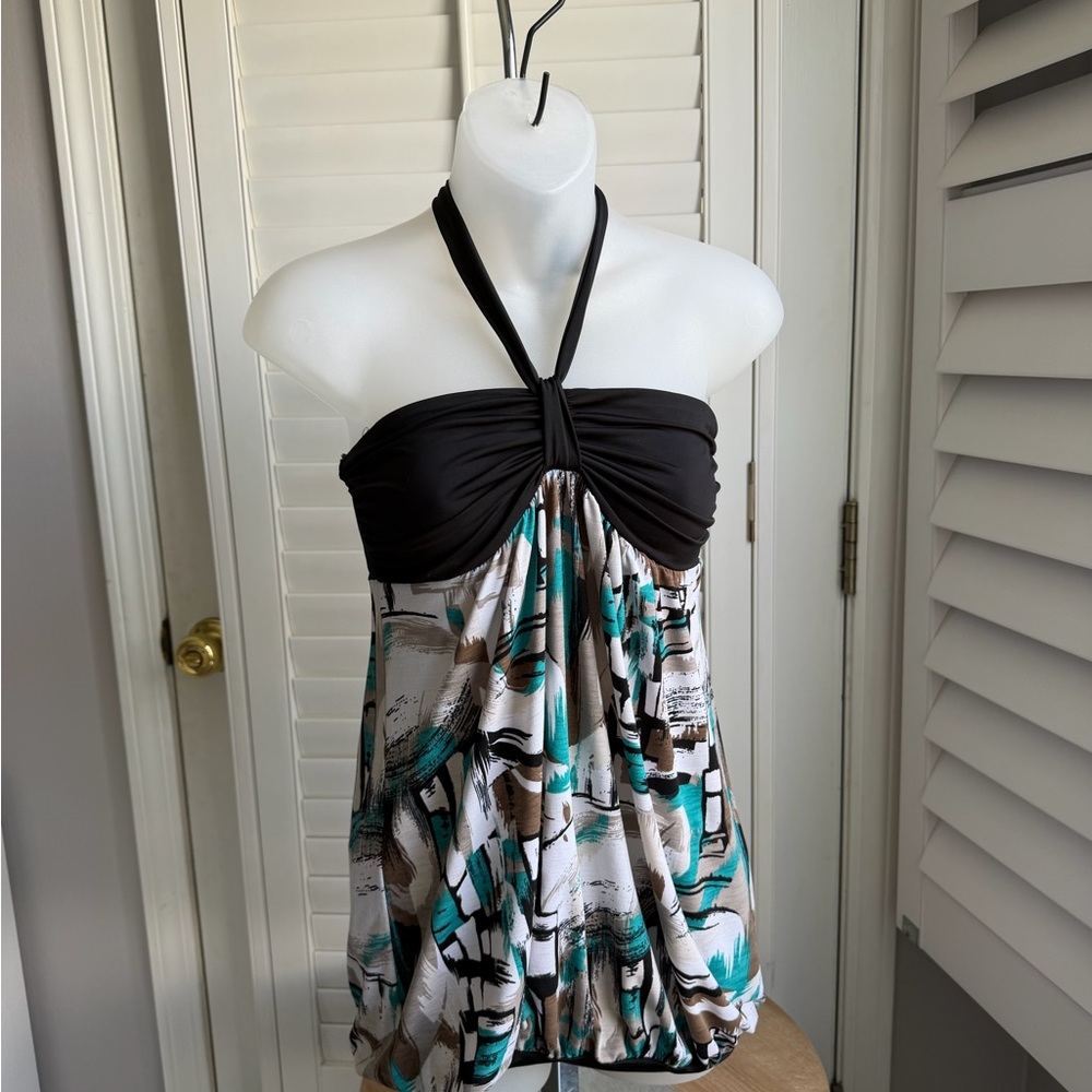 Lipstick Y2K Black & Teal Printed Halter Top